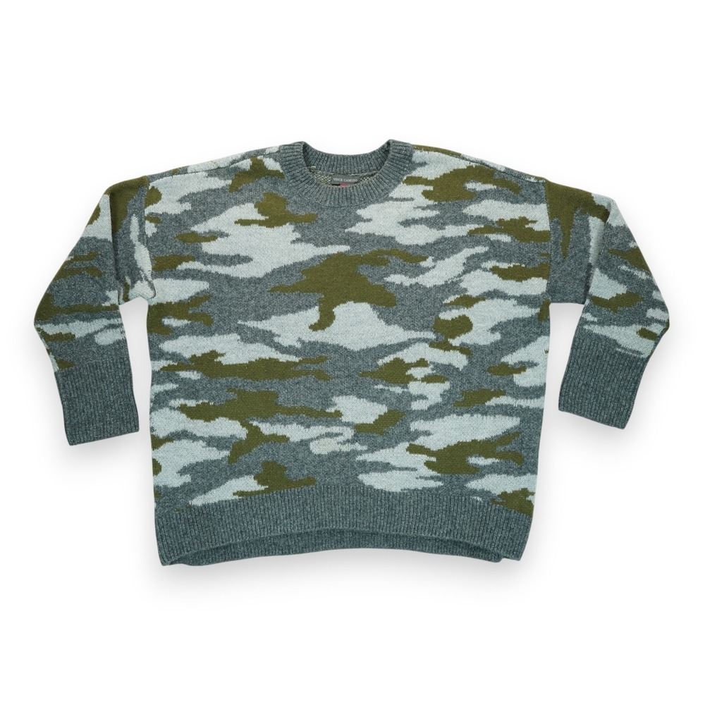 VINCE CAMUTO Oversized Knit Sweater Camouflage Camo Womens Small Crew Neck
